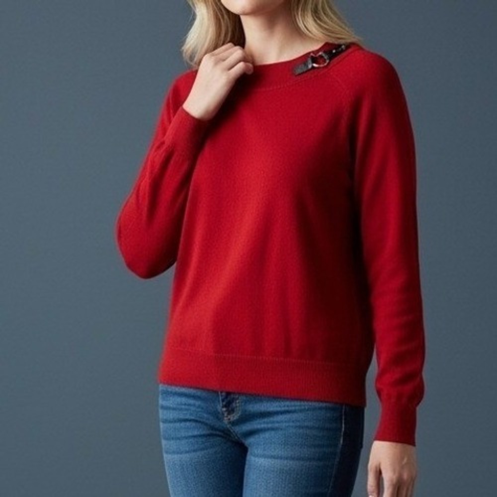 Lauren Ralph Lauren Womens Red Cotton Mock Neck Buckle Sweater XL